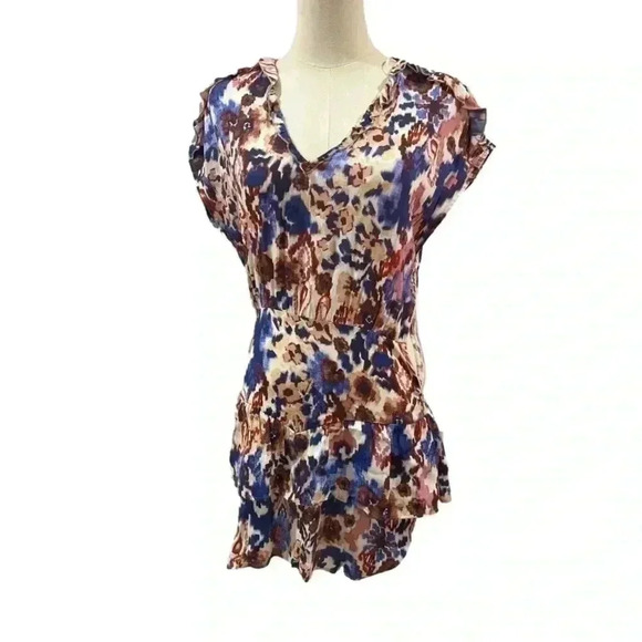 Zara Women’s Watercolor And Ikat Asymmetrical Hem Dress Ruffle Detail NWT Small - Picture 3 of 5